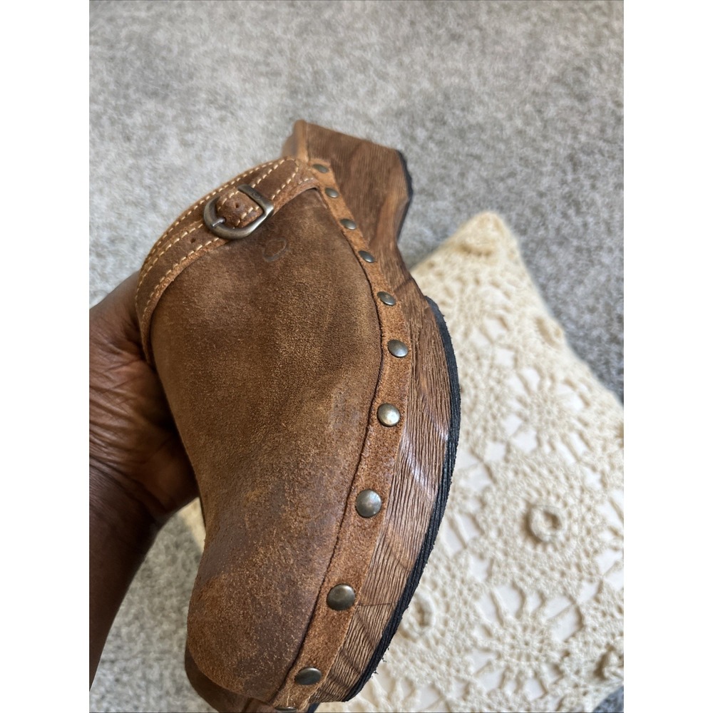 Born Origin Women 10 Brown Leather Mule Clog Studded Buckle Slip On Boho Western - Picture 7 of 16